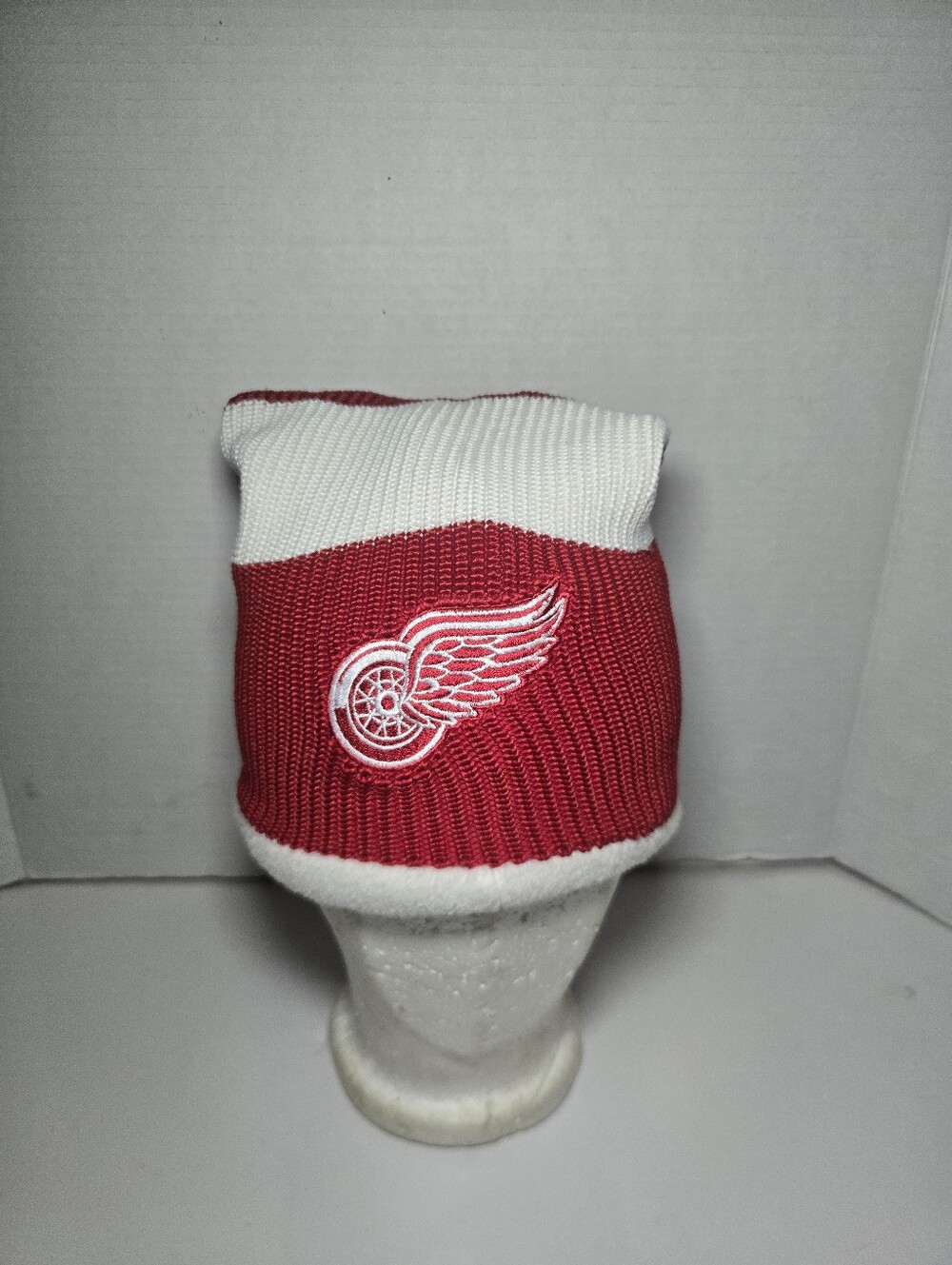 Red & White Kids Knit Beanie with Winged Wheel Logo